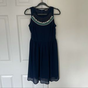 Navy blue embellished collar dress